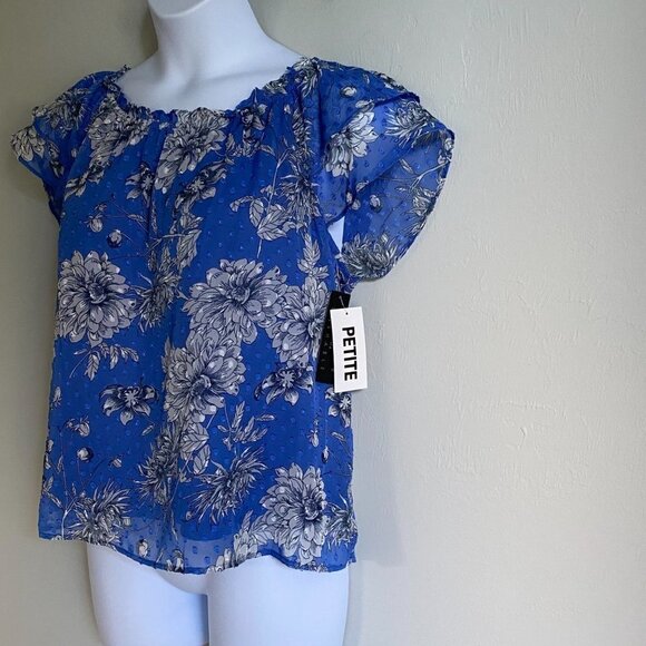 Sara Michelle Petite XL Short Sleeve Top Blue with Flowers New with Tags - Picture 3 of 11